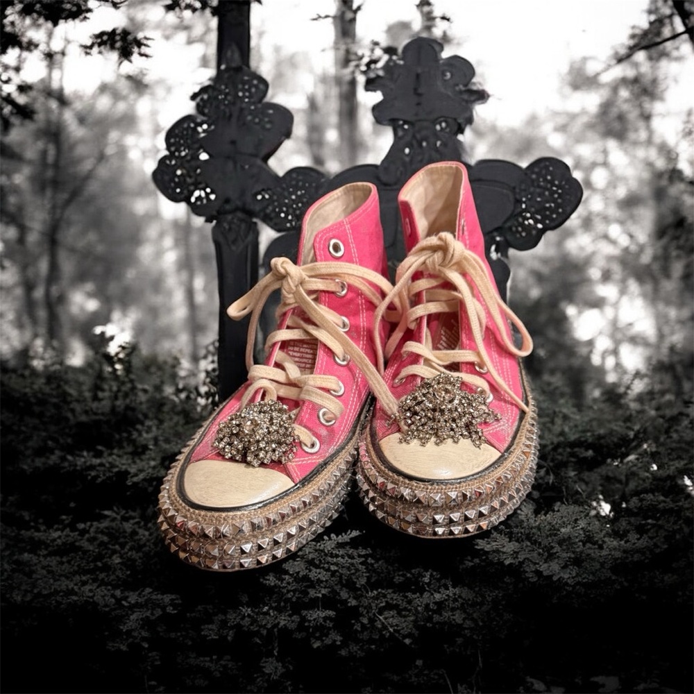 Pink Studded High-Top Sneakers